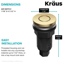 Contemporary Flat Top Garbage Disposal Air Switch Button in Brushed Brass Garbage Disposals & Parts