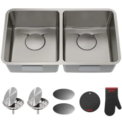 Clearance Dex 33" Undermount 50/50 Double Bowl 16 Gauge Stainless Steel Kitchen Sink with VersiDrain Stainless Steel Sinks|Double Bowl Sinks