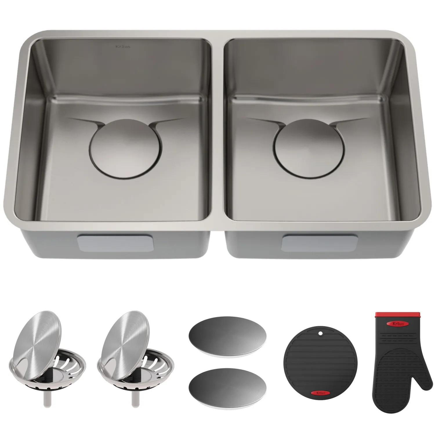 Clearance Dex 33" Undermount 50/50 Double Bowl 16 Gauge Stainless Steel Kitchen Sink with VersiDrain Stainless Steel Sinks|Double Bowl Sinks