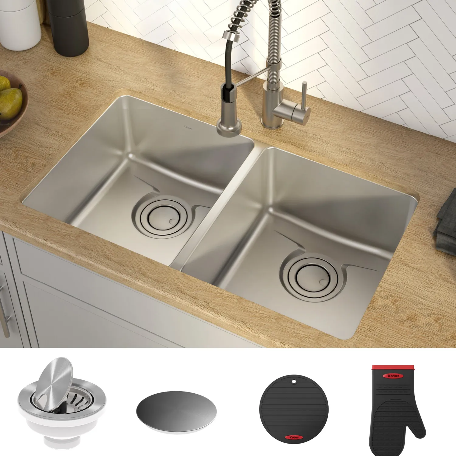 Clearance Dex 33" Undermount 50/50 Double Bowl 16 Gauge Stainless Steel Kitchen Sink with VersiDrain Stainless Steel Sinks|Double Bowl Sinks