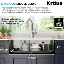 Best Dex 33" Undermount 16 Gauge Stainless Steel Kitchen Sink Stainless Steel Sinks|Single Bowl Sinks