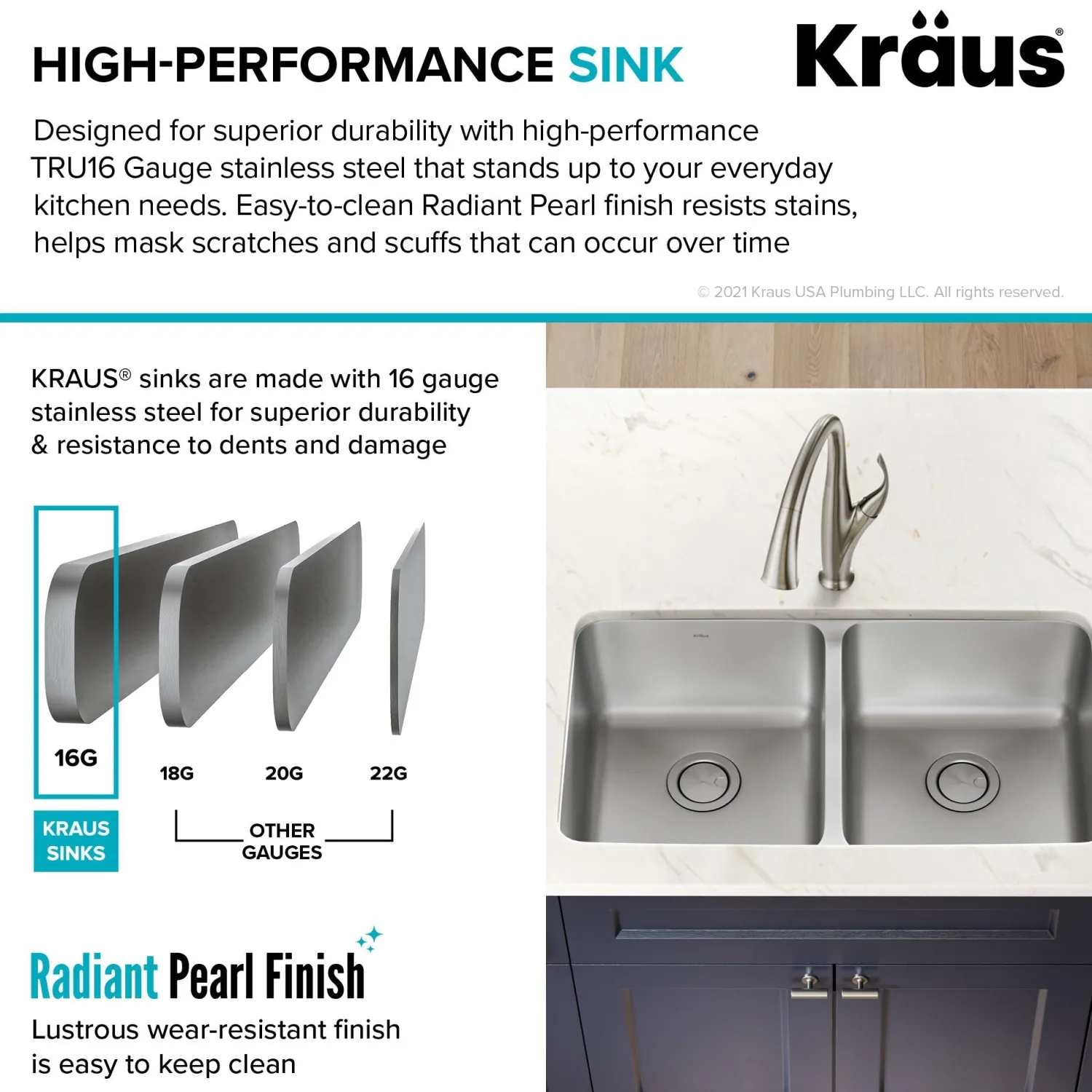 Online Dex 33" Undermount 16 Gauge Stainless Steel Double Bowl Kitchen Sink Stainless Steel Sinks|Double Bowl Sinks