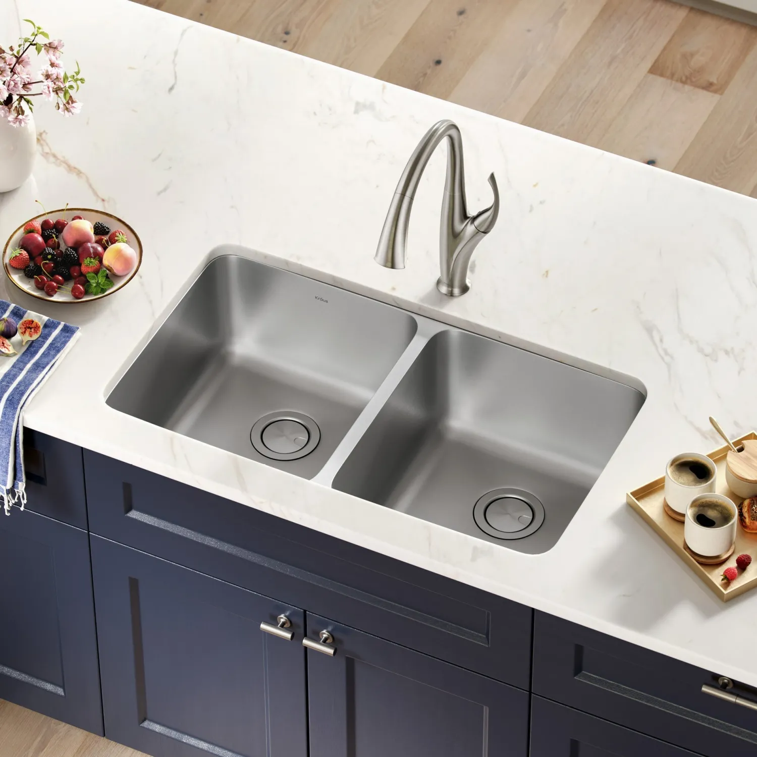 Online Dex 33" Undermount 16 Gauge Stainless Steel Double Bowl Kitchen Sink Stainless Steel Sinks|Double Bowl Sinks
