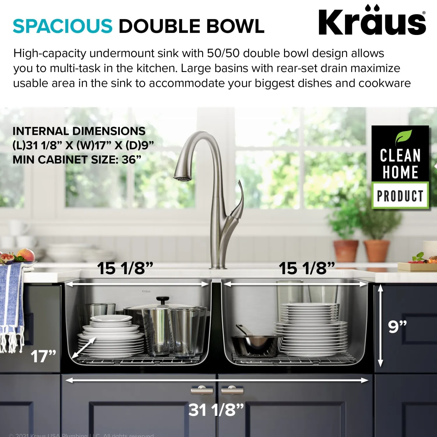 Online Dex 33" Undermount 16 Gauge Stainless Steel Double Bowl Kitchen Sink Stainless Steel Sinks|Double Bowl Sinks