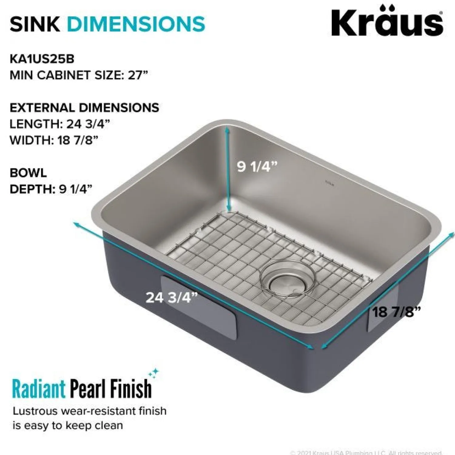 Online Dex 25" Undermount 16 Gauge Stainless Steel Kitchen Sink Stainless Steel Sinks|Single Bowl Sinks