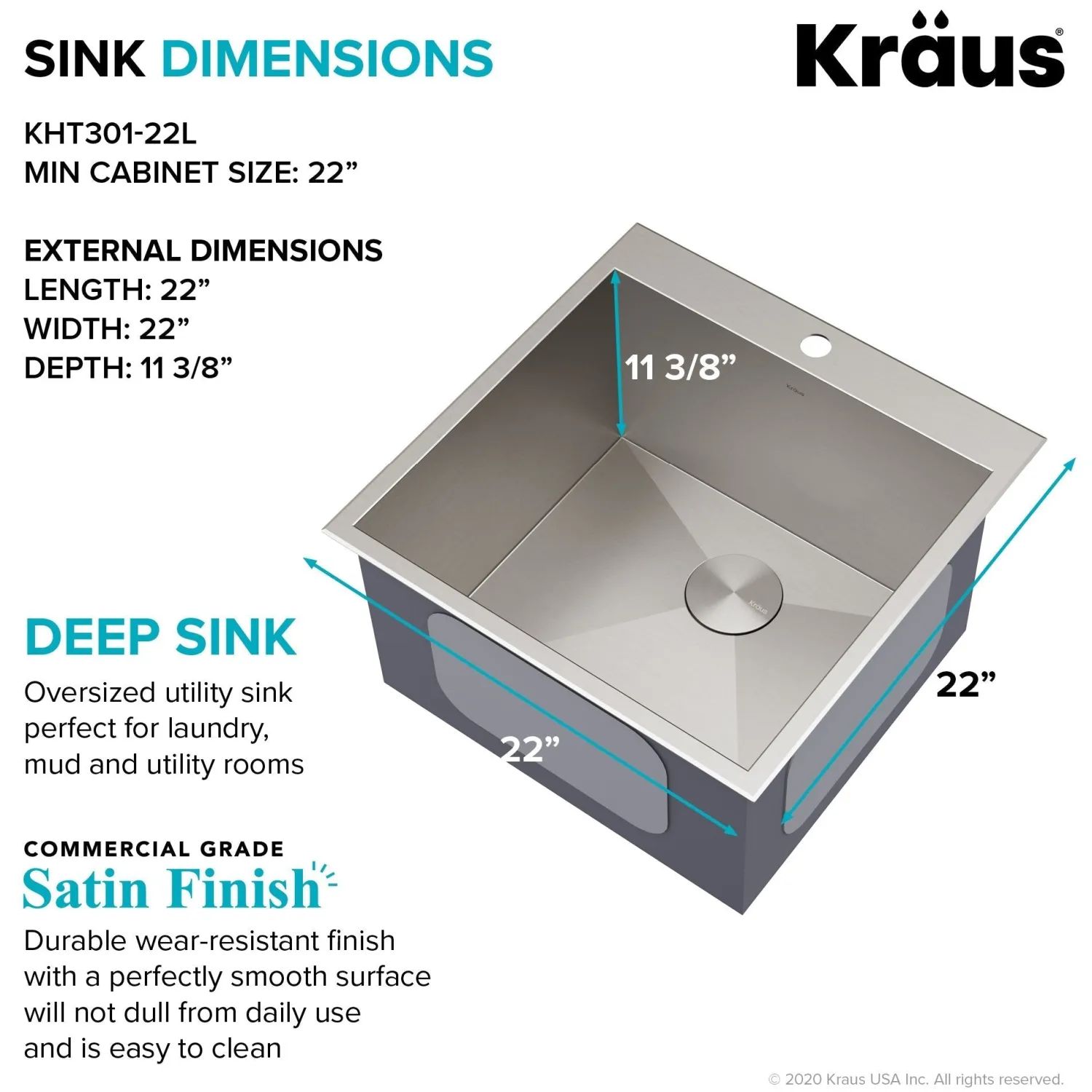 Online 22" Drop-in 16 Gauge Stainless Steel Laundry Utility Sink Drop-In / Top Mount Sinks|Stainless Steel Sinks