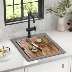 18” Drop-In Granite Composite Workstation Kitchen Bar Sink in Metallic Grey Bar / Prep Sinks|Workstation Sinks