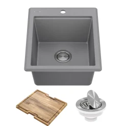 18” Drop-In Granite Composite Workstation Kitchen Bar Sink in Metallic Grey Bar / Prep Sinks|Workstation Sinks