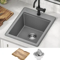 18” Drop-In Granite Composite Workstation Kitchen Bar Sink in Metallic Grey Bar / Prep Sinks|Workstation Sinks