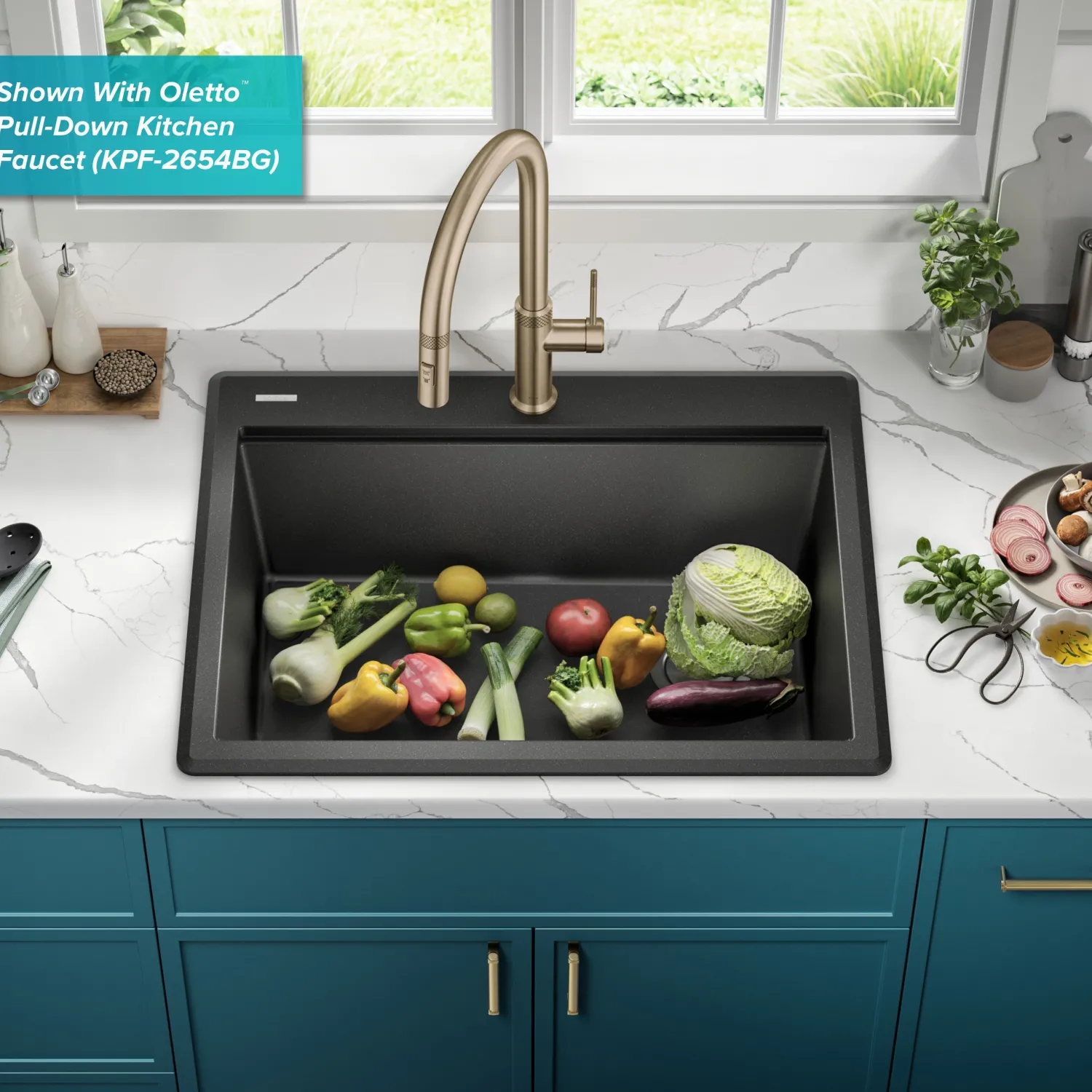 Best 28” Drop-In Granite Composite Workstation Kitchen Sink in Metallic Black Drop-In / Top Mount Sinks|Single Bowl Sinks