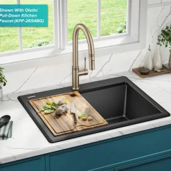 Best 28” Drop-In Granite Composite Workstation Kitchen Sink in Metallic Black Drop-In / Top Mount Sinks|Single Bowl Sinks