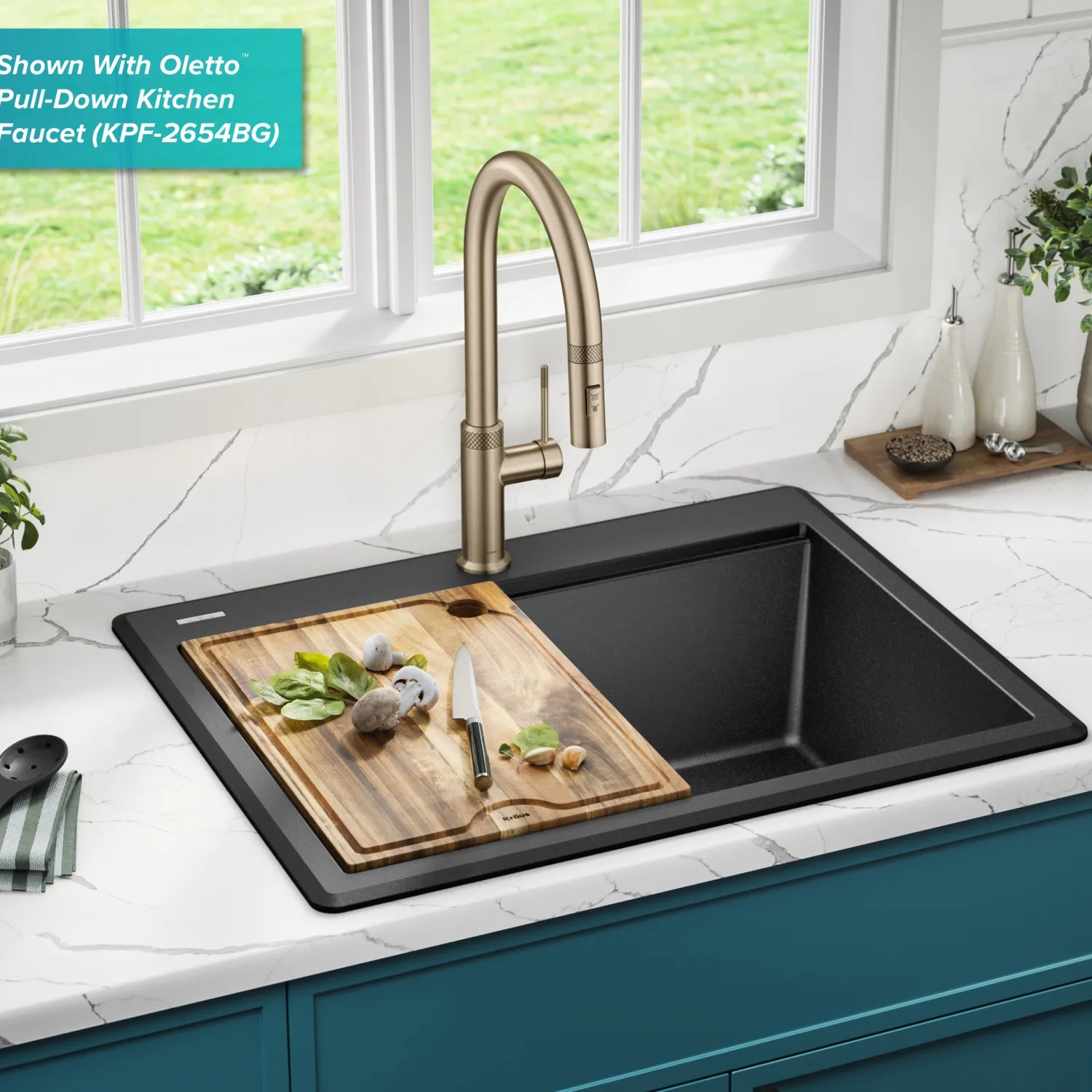 Best 28” Drop-In Granite Composite Workstation Kitchen Sink in Metallic Black Drop-In / Top Mount Sinks|Single Bowl Sinks