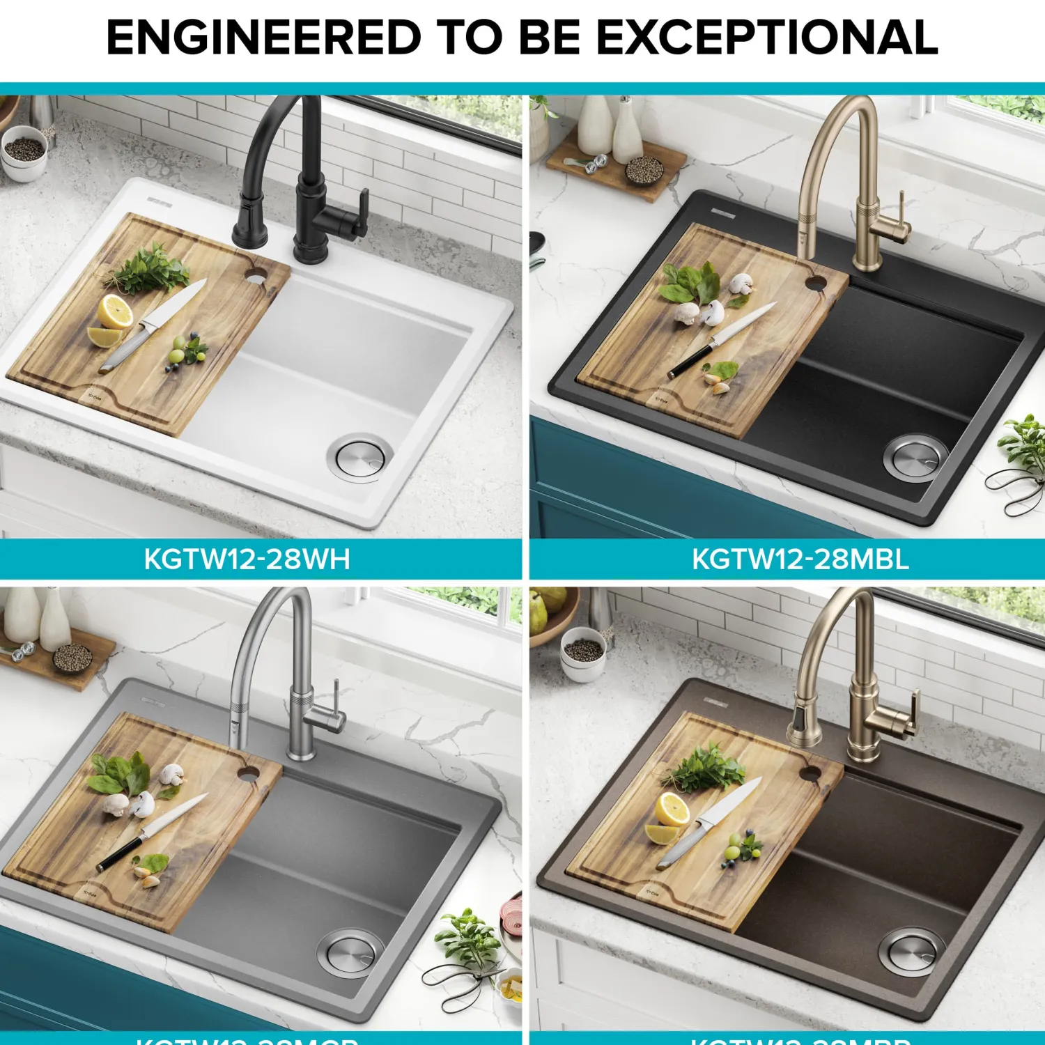 Best 28” Drop-In Granite Composite Workstation Kitchen Sink in Metallic Black Drop-In / Top Mount Sinks|Single Bowl Sinks