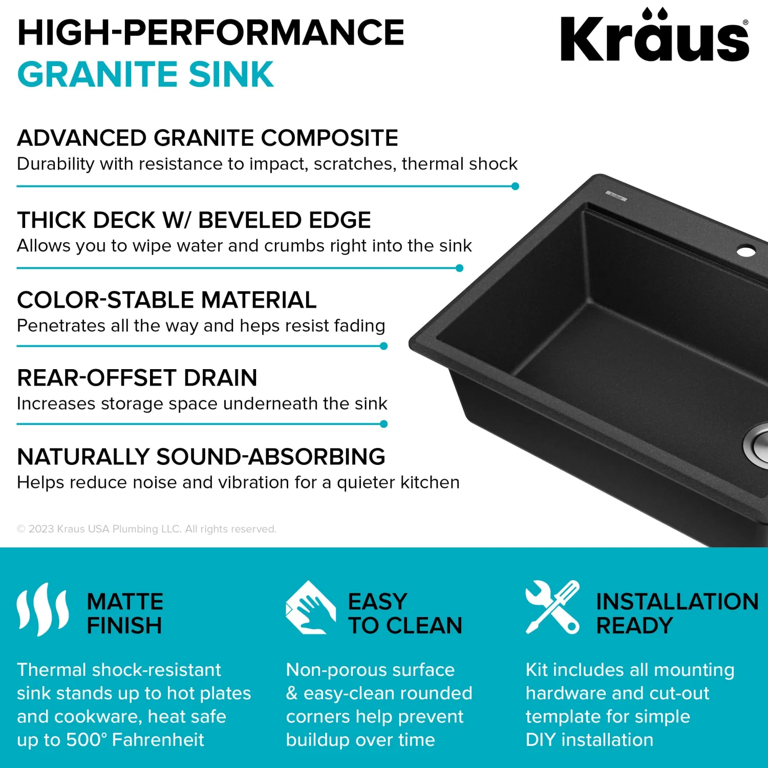 Best 28” Drop-In Granite Composite Workstation Kitchen Sink in Metallic Black Drop-In / Top Mount Sinks|Single Bowl Sinks
