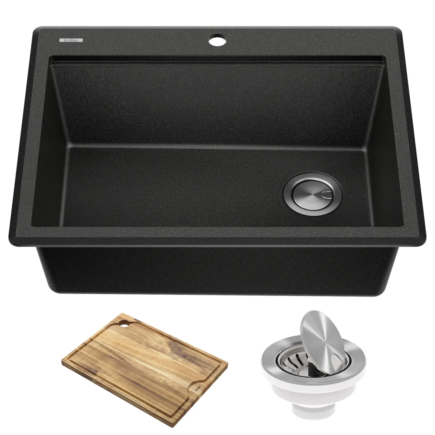 Best 28” Drop-In Granite Composite Workstation Kitchen Sink in Metallic Black Drop-In / Top Mount Sinks|Single Bowl Sinks