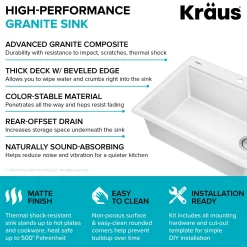 Discount 28” Drop-In Granite Composite Workstation Kitchen Sink in White Drop-In / Top Mount Sinks|Single Bowl Sinks