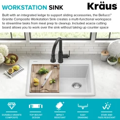 Discount 28” Drop-In Granite Composite Workstation Kitchen Sink in White Drop-In / Top Mount Sinks|Single Bowl Sinks
