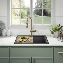 Discount 25” Drop-In Granite Composite Workstation Kitchen Sink in Metallic Black Drop-In / Top Mount Sinks|Single Bowl Sinks