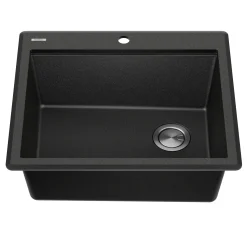 Discount 25” Drop-In Granite Composite Workstation Kitchen Sink in Metallic Black Drop-In / Top Mount Sinks|Single Bowl Sinks