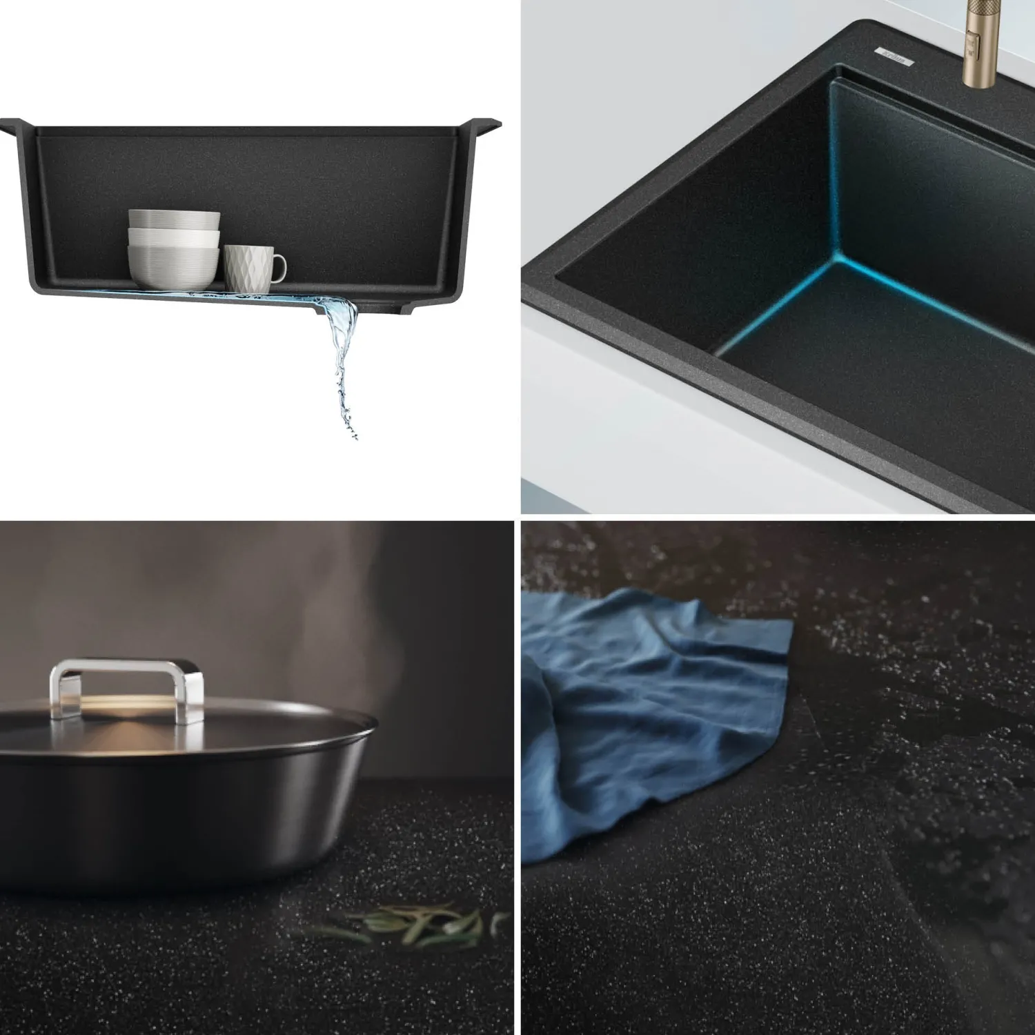 Discount 25” Drop-In Granite Composite Workstation Kitchen Sink in Metallic Black Drop-In / Top Mount Sinks|Single Bowl Sinks