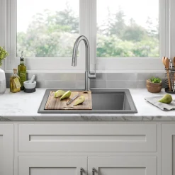 25” Drop-In Granite Composite Workstation Kitchen Sink in Metallic Grey Drop-In / Top Mount Sinks|Single Bowl Sinks