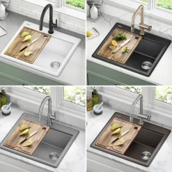 25” Drop-In Granite Composite Workstation Kitchen Sink in Metallic Grey Drop-In / Top Mount Sinks|Single Bowl Sinks