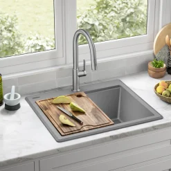 25” Drop-In Granite Composite Workstation Kitchen Sink in Metallic Grey Drop-In / Top Mount Sinks|Single Bowl Sinks