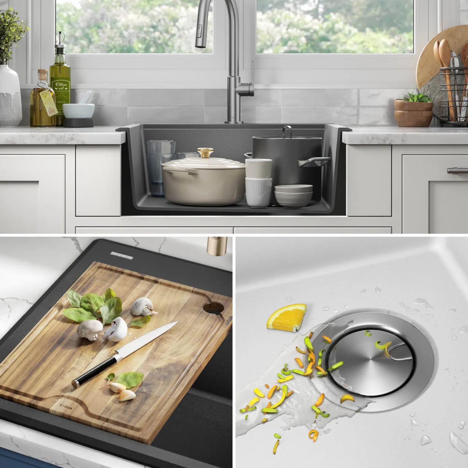 Best 25” Drop-In Granite Composite Workstation Kitchen Sink in White Drop-In / Top Mount Sinks|Single Bowl Sinks