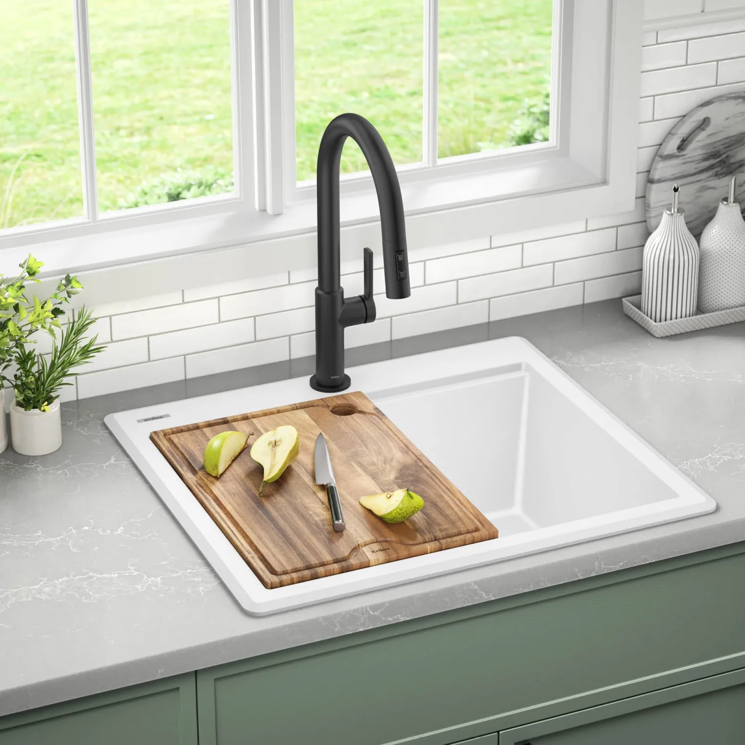 Best 25” Drop-In Granite Composite Workstation Kitchen Sink in White Drop-In / Top Mount Sinks|Single Bowl Sinks
