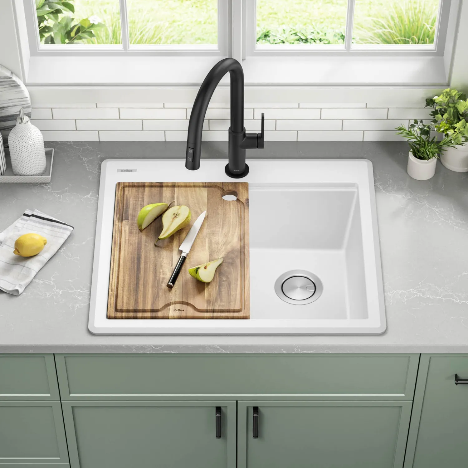 Best 25” Drop-In Granite Composite Workstation Kitchen Sink in White Drop-In / Top Mount Sinks|Single Bowl Sinks