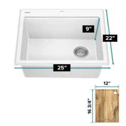 Best 25” Drop-In Granite Composite Workstation Kitchen Sink in White Drop-In / Top Mount Sinks|Single Bowl Sinks