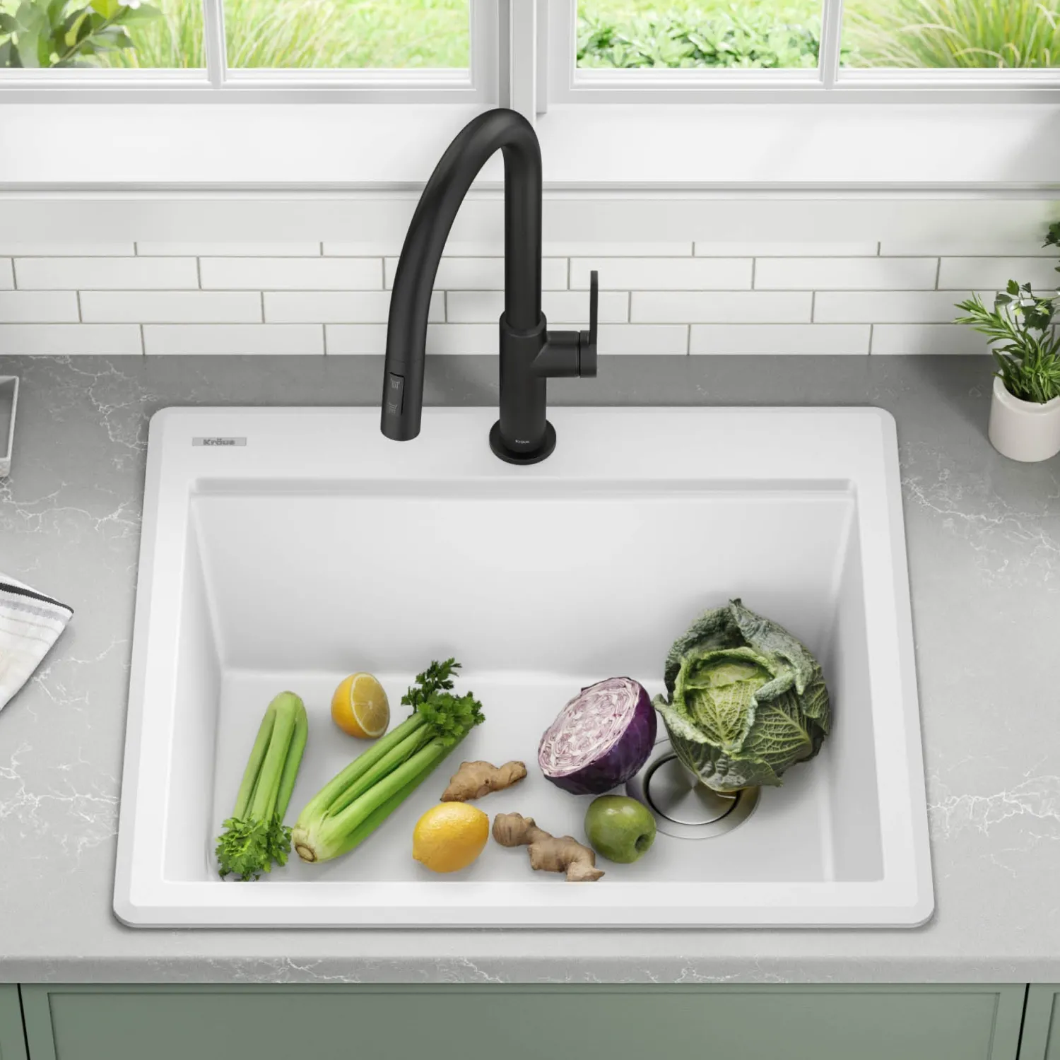 Best 25” Drop-In Granite Composite Workstation Kitchen Sink in White Drop-In / Top Mount Sinks|Single Bowl Sinks