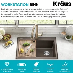 28” Drop-In Granite Composite Workstation Kitchen Sink in Metallic Brown Drop-In / Top Mount Sinks|Single Bowl Sinks