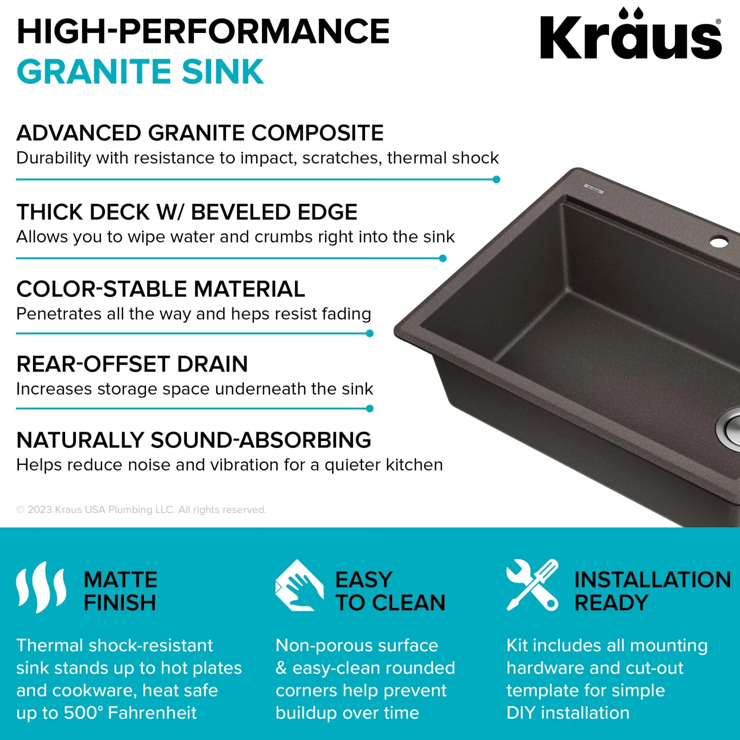 28” Drop-In Granite Composite Workstation Kitchen Sink in Metallic Brown Drop-In / Top Mount Sinks|Single Bowl Sinks