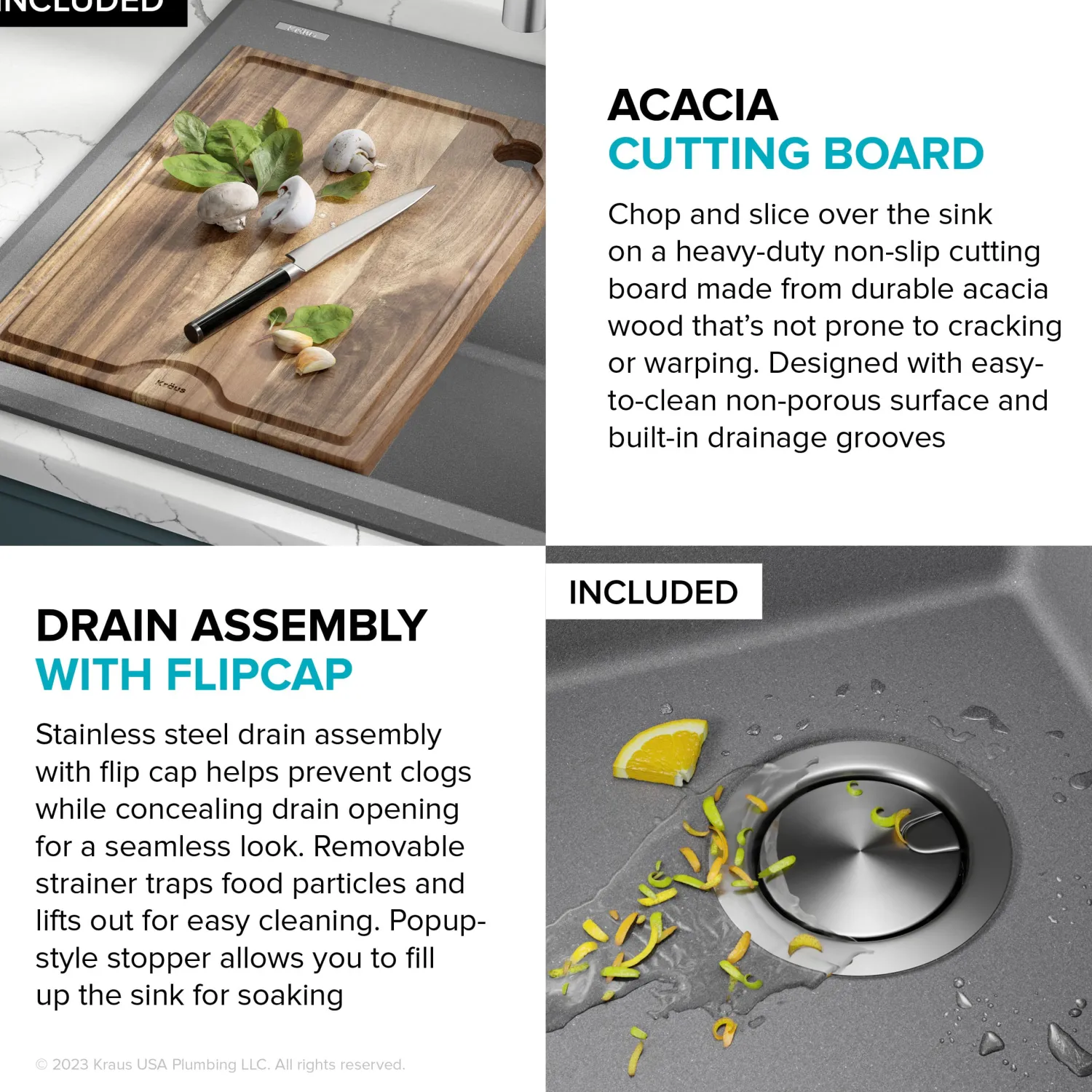 New 28” Drop-In Granite Composite Workstation Kitchen Sink in Metallic Grey Drop-In / Top Mount Sinks|Single Bowl Sinks