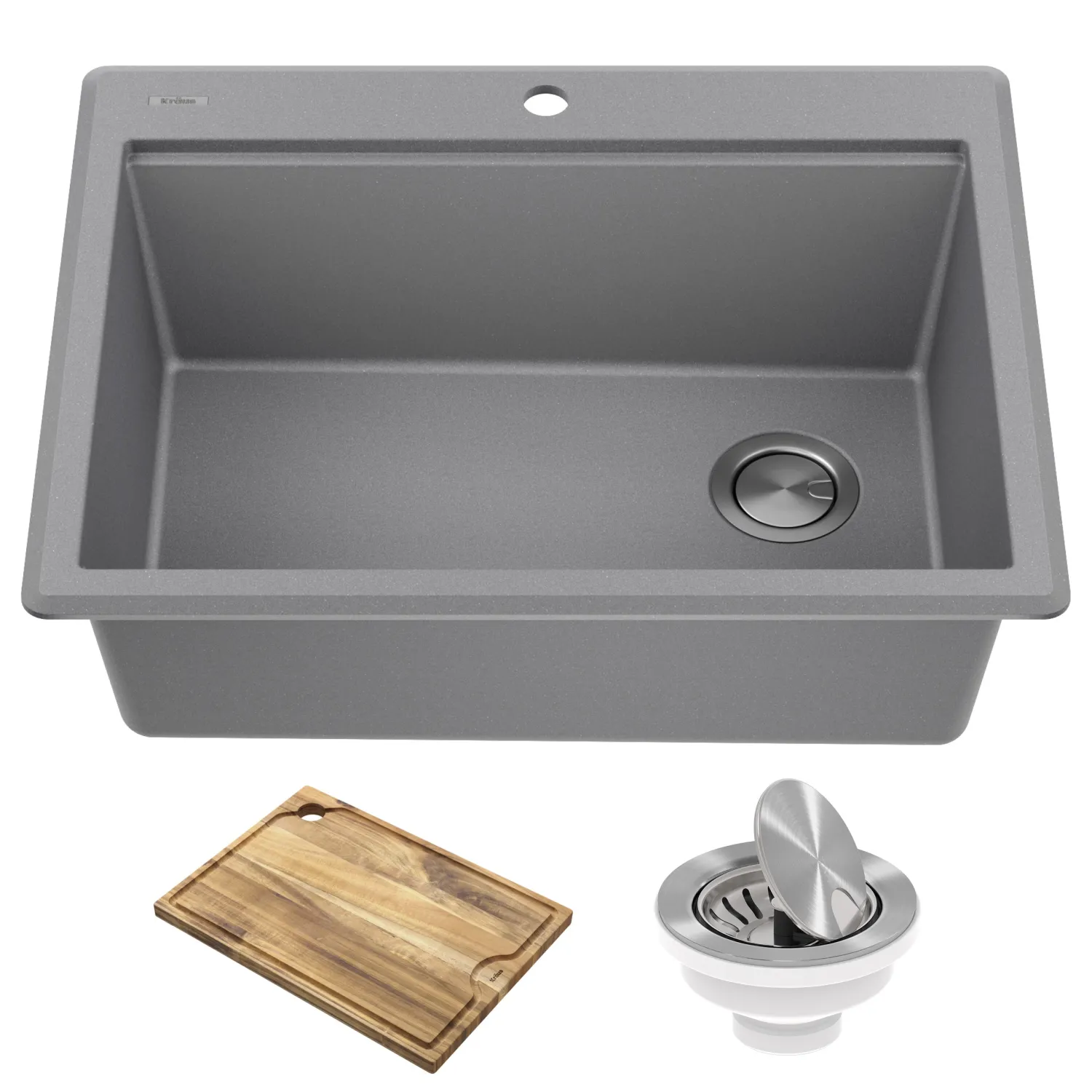 New 28” Drop-In Granite Composite Workstation Kitchen Sink in Metallic Grey Drop-In / Top Mount Sinks|Single Bowl Sinks