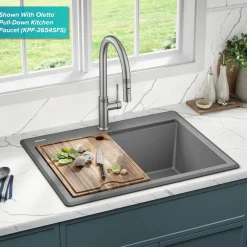 New 28” Drop-In Granite Composite Workstation Kitchen Sink in Metallic Grey Drop-In / Top Mount Sinks|Single Bowl Sinks