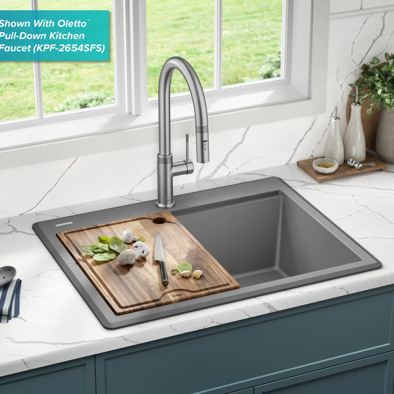 New 28” Drop-In Granite Composite Workstation Kitchen Sink in Metallic Grey Drop-In / Top Mount Sinks|Single Bowl Sinks