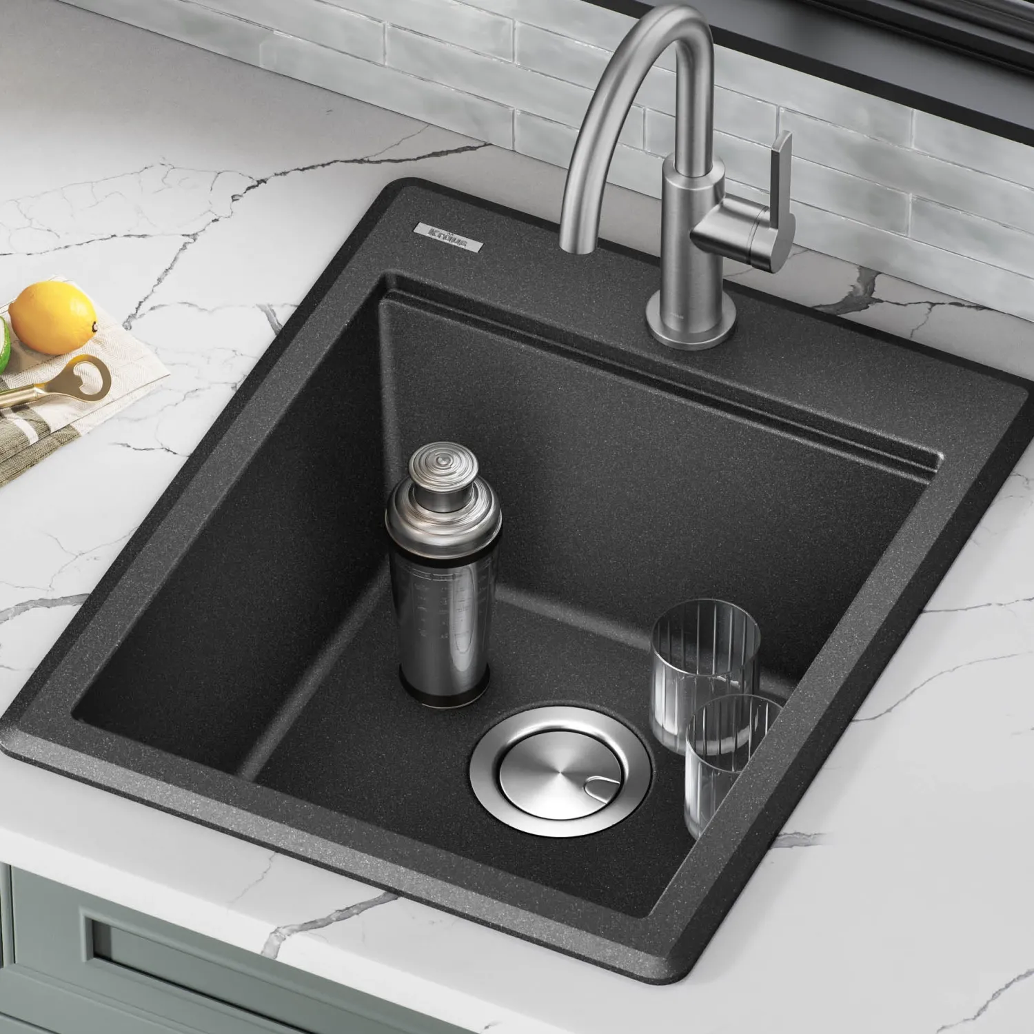 Online 18” Drop-In Granite Composite Workstation Kitchen Bar Sink in Metallic Black Bar / Prep Sinks|Workstation Sinks