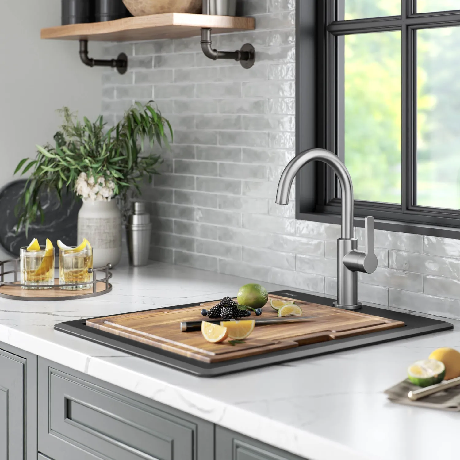 Online 18” Drop-In Granite Composite Workstation Kitchen Bar Sink in Metallic Black Bar / Prep Sinks|Workstation Sinks