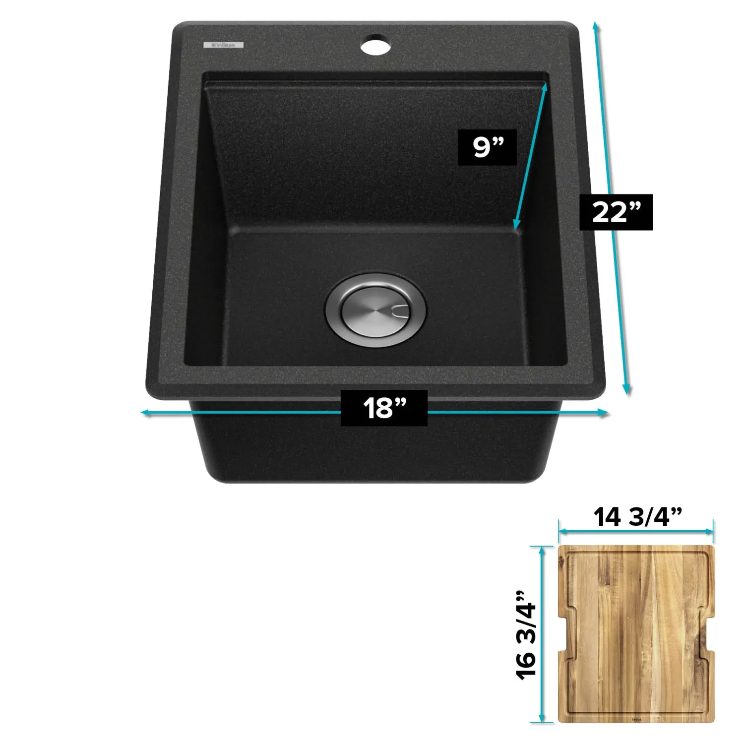 Online 18” Drop-In Granite Composite Workstation Kitchen Bar Sink in Metallic Black Bar / Prep Sinks|Workstation Sinks