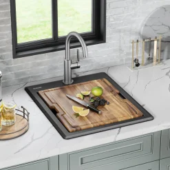 Online 18” Drop-In Granite Composite Workstation Kitchen Bar Sink in Metallic Black Bar / Prep Sinks|Workstation Sinks