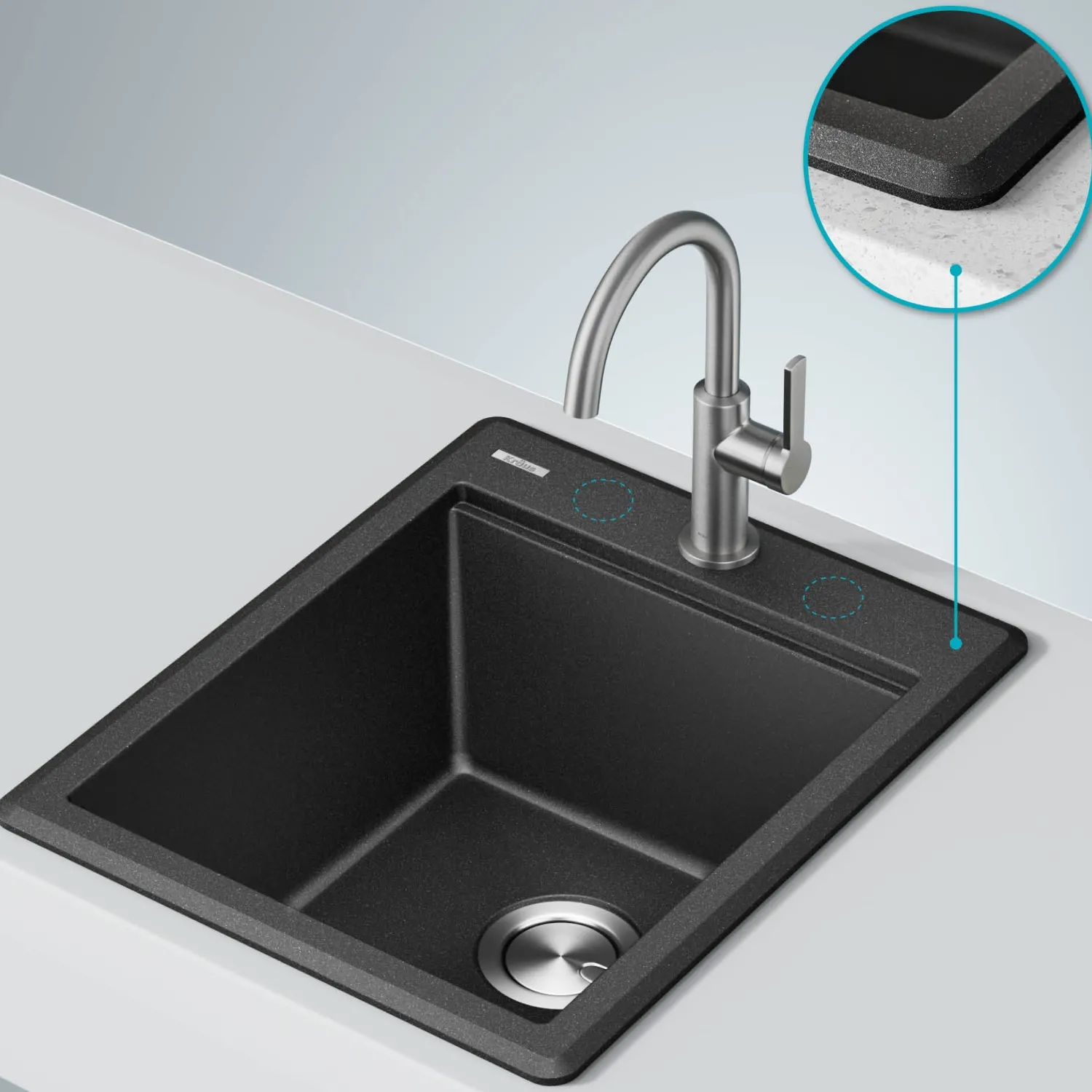 Online 18” Drop-In Granite Composite Workstation Kitchen Bar Sink in Metallic Black Bar / Prep Sinks|Workstation Sinks