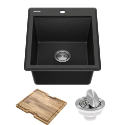 Online 18” Drop-In Granite Composite Workstation Kitchen Bar Sink in Metallic Black Bar / Prep Sinks|Workstation Sinks