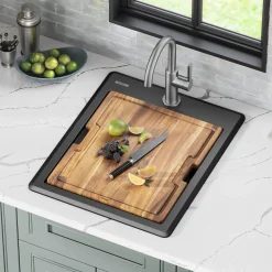 Online 18” Drop-In Granite Composite Workstation Kitchen Bar Sink in Metallic Black Bar / Prep Sinks|Workstation Sinks