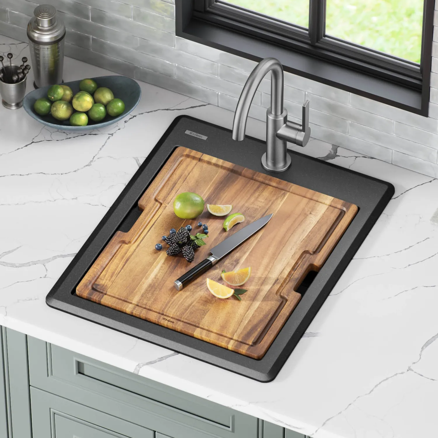Online 18” Drop-In Granite Composite Workstation Kitchen Bar Sink in Metallic Black Bar / Prep Sinks|Workstation Sinks