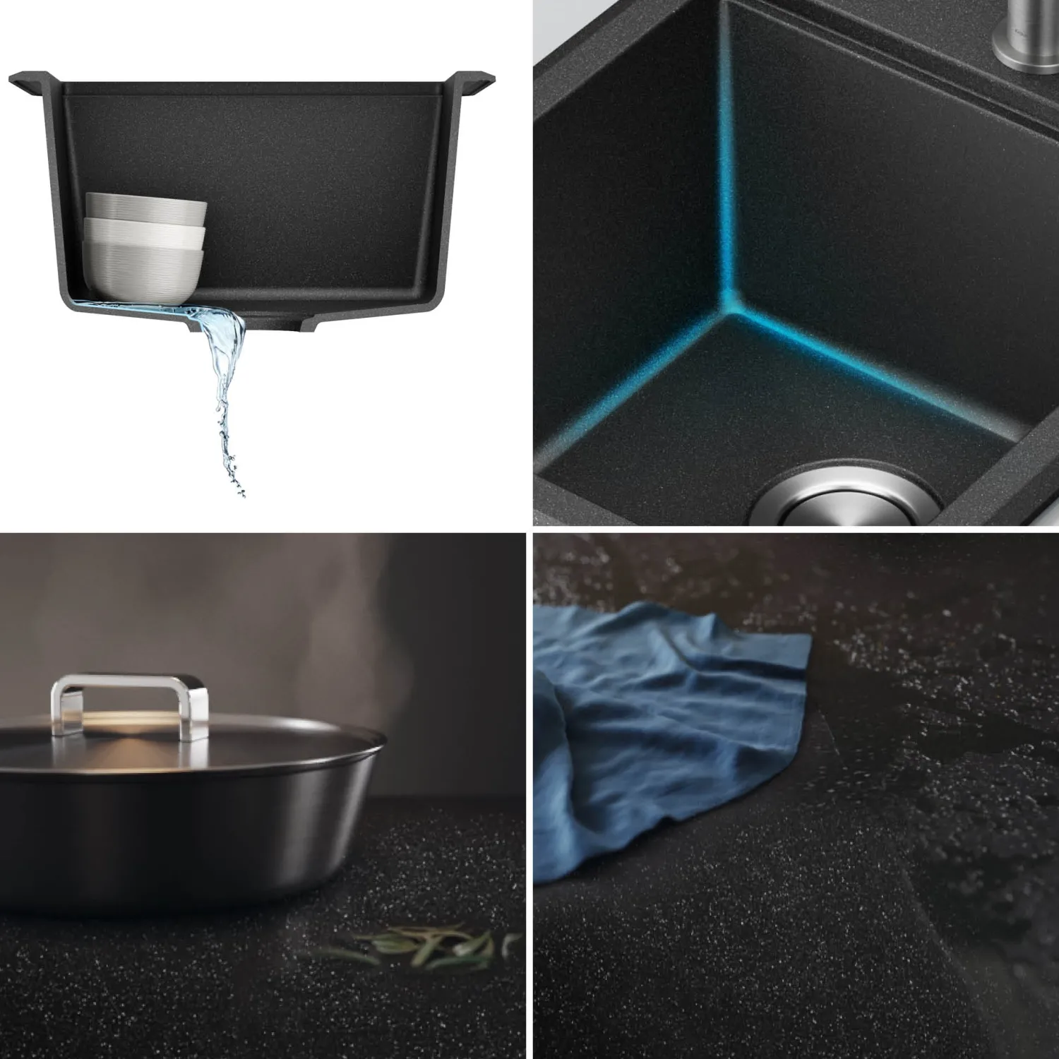 Online 18” Drop-In Granite Composite Workstation Kitchen Bar Sink in Metallic Black Bar / Prep Sinks|Workstation Sinks