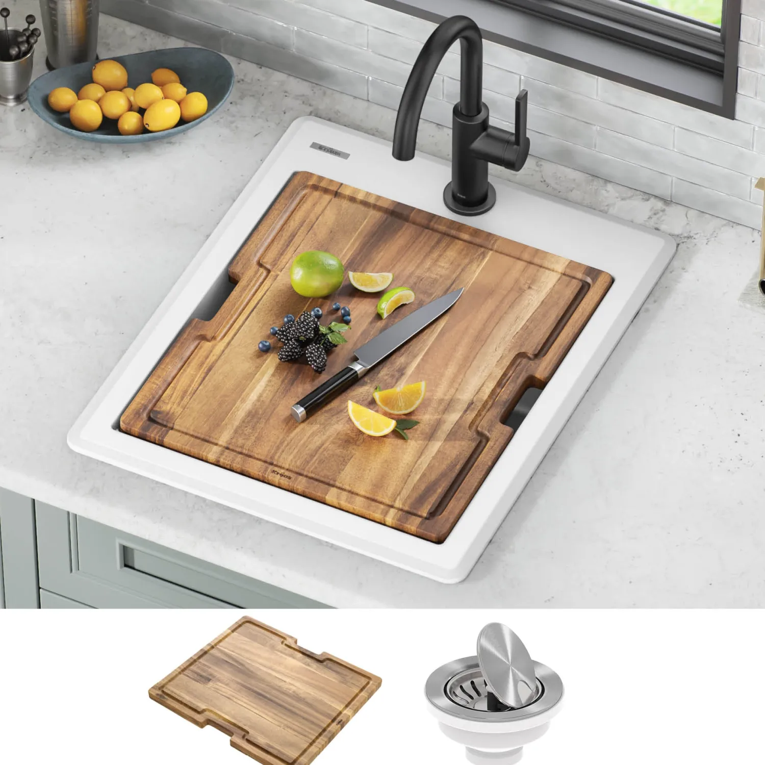 Sale 18” Drop-In Granite Composite Workstation Kitchen Bar Sink in White Bar / Prep Sinks|Workstation Sinks