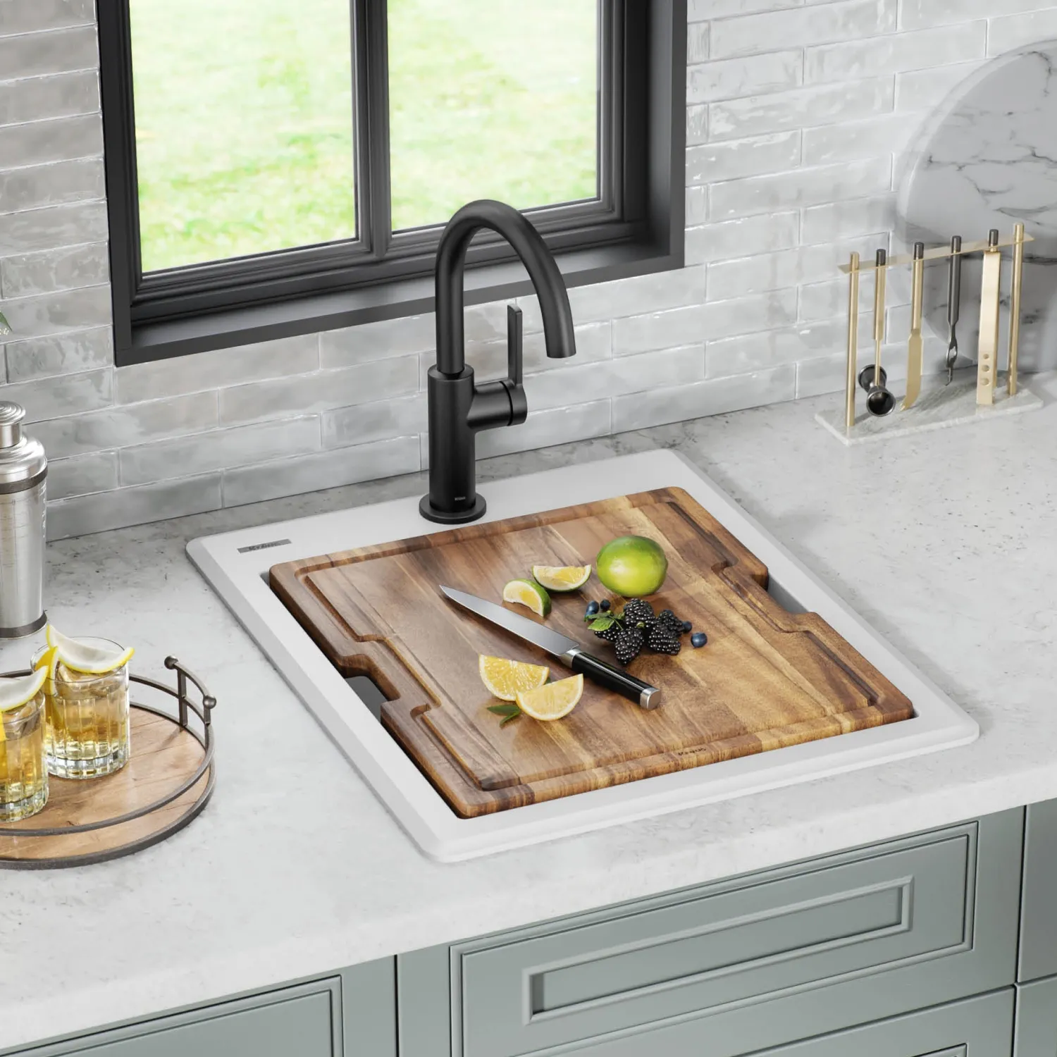 Sale 18” Drop-In Granite Composite Workstation Kitchen Bar Sink in White Bar / Prep Sinks|Workstation Sinks