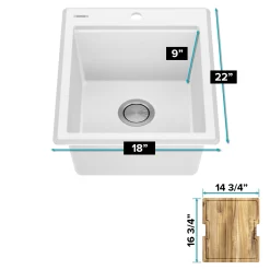 Sale 18” Drop-In Granite Composite Workstation Kitchen Bar Sink in White Bar / Prep Sinks|Workstation Sinks